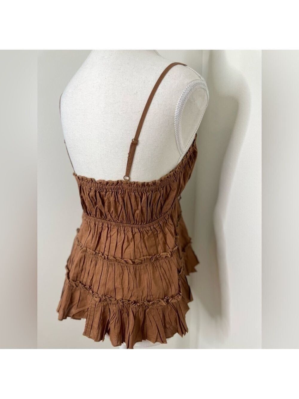 NWT Aerie Brown Tie Front Tiered Tank Top M - Picture 10 of 16